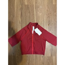Fabletics Womens Red Waffle Knit Full Zip Cropped Athletic Jacket Large NWT
