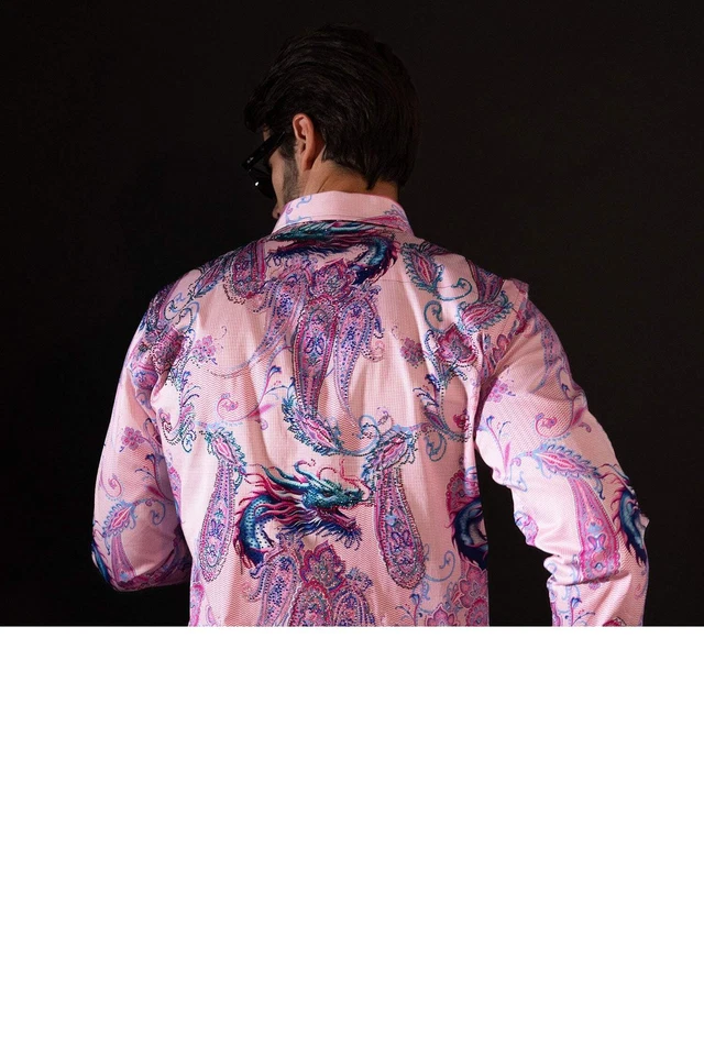 Camisas Barabas Para Hombre Estrás Paisley Dragon Manga Larga 4SPR02 Foto 3 de 4