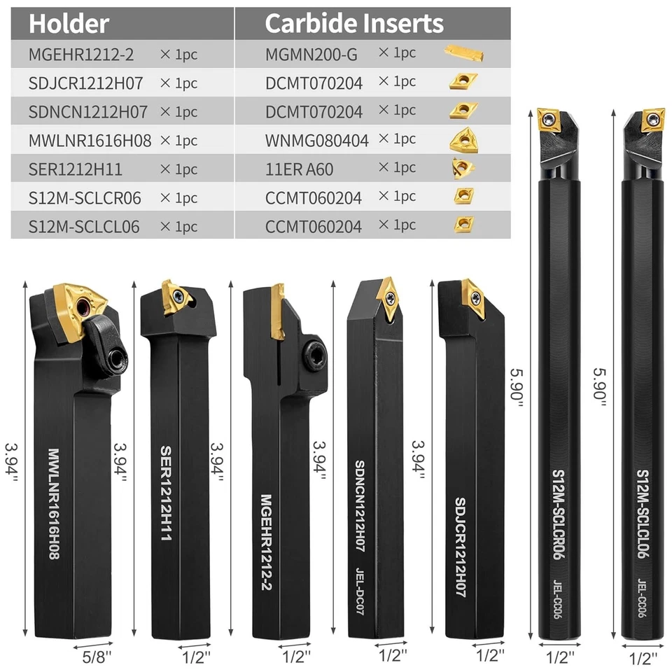 Precision 7PCS Metal Lathe Cutting Tools Set with Indexable Carbide Inserts - Image 4 of 4