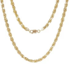 14k Yellow Gold Solid Diamond Cut Rope Twist Chain Necklace 24" 4mm 31 grams
