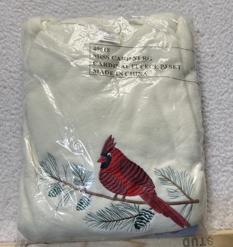 Women’s XL Fleece Pajama Set Long Pants Long Sleeve Embroidery Red Cardinal - Picture 3 of 7