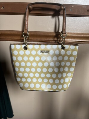 Anne Klein Yellow Polka Dot leather handbag Dk Blue Lining Purse￼