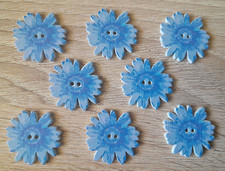 8 Margeriten Blüten Blumen Knöpfe Holz Kinderknöpfe Puppenknöpfe Blau 2-Loch
