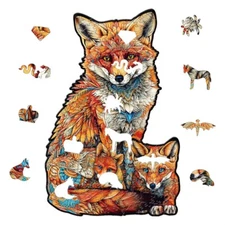 Fox Wooden Jigsaw Puzzle A4 Animals Shapes Pieces Gifts Adults Kids Full Color