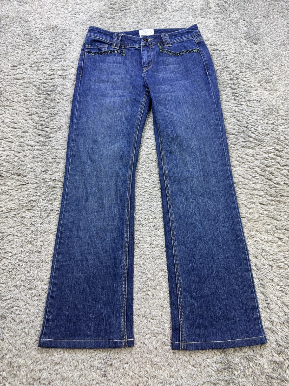 White House Black Market Jeans Women 0 R Blanc Boot Cut Beaded Embellish Denim