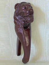 LION KING NUTCRACKER with Glass Eyes Antique Wooden Black Forest Swiss c1920