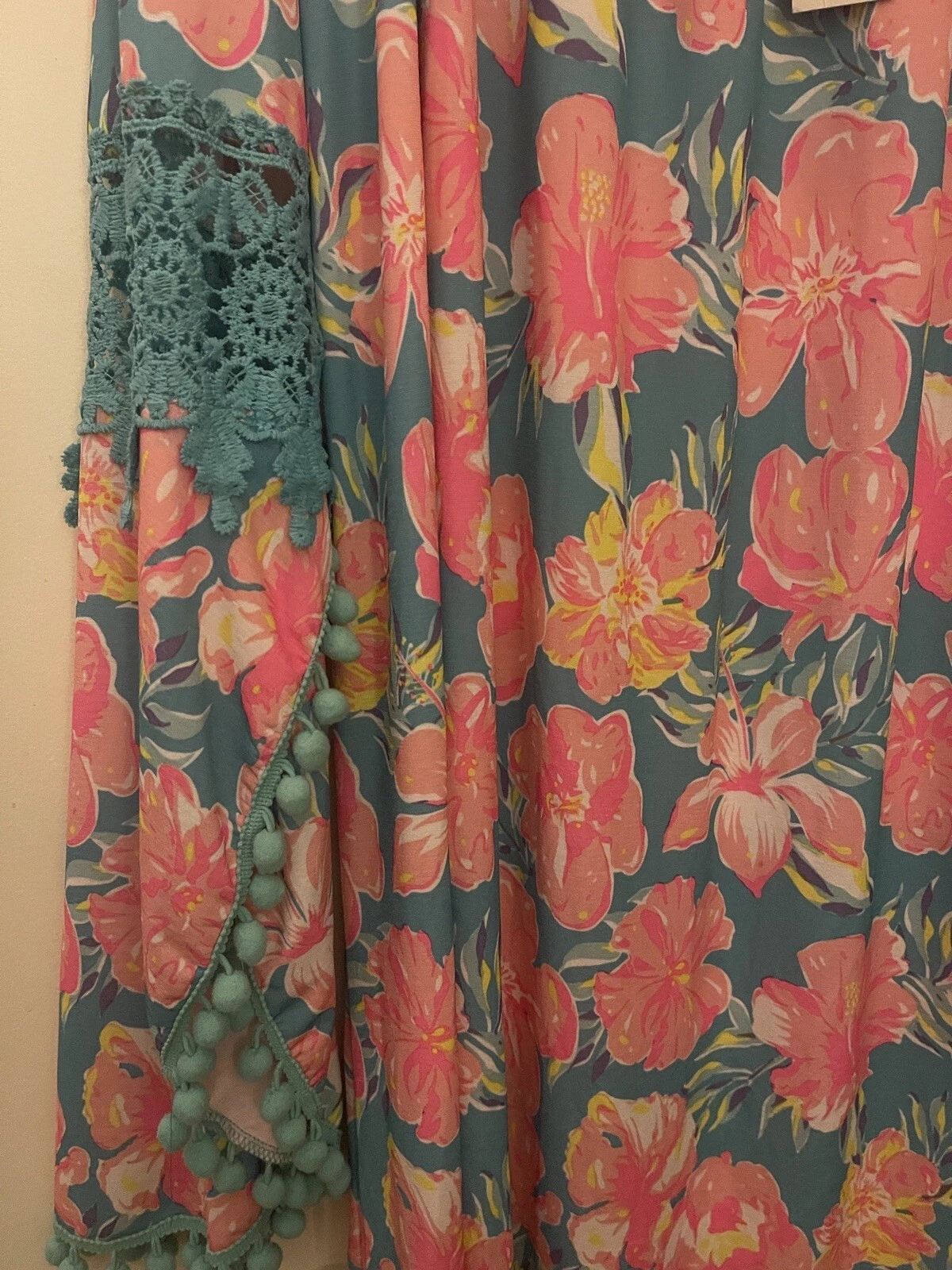 PALM ANGELS Abito Simply Southern Swing manica angelo pom bordi ricamati TG XXL NUOVO CON ETICHETTE