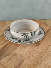 Superbe saucière sur Plateau, ancienne,Vintage, Signé Longwy L397, Motif floral 