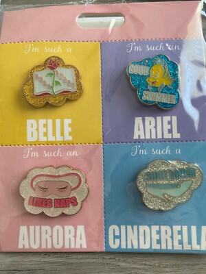 Disney I'm Such a Princess Aurora Belle Cinderella Ariel Pin Set Booster 4 Pack