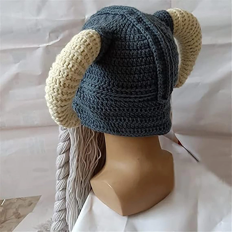 Creativo Bárbaro Tejido Barba Sombrero Divertido Tejido Sombrero Peluca Gorro Barba Mascarilla Foto 4 de 4