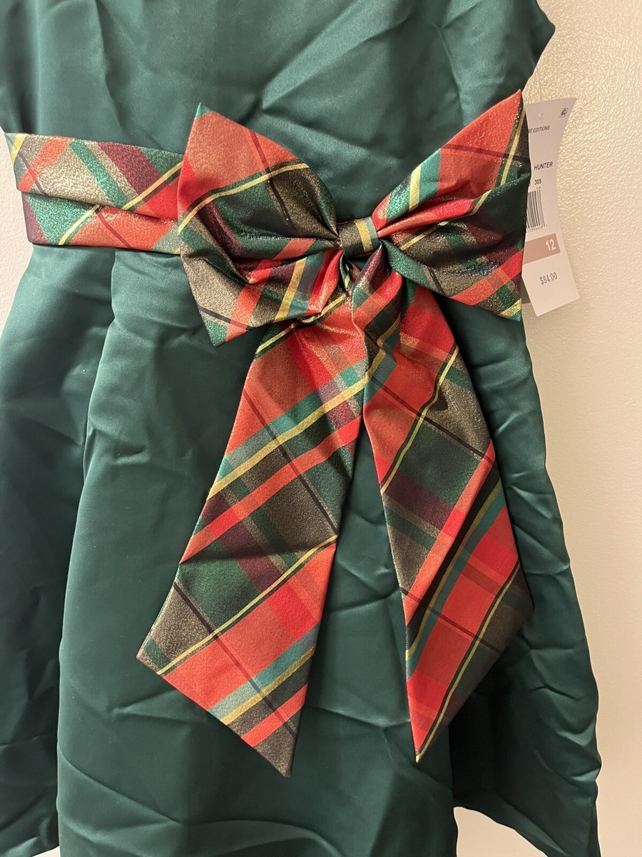 Dプライス様 Rare Editions Satin Hi Low Dress with Plaid Bow Big Girls 12