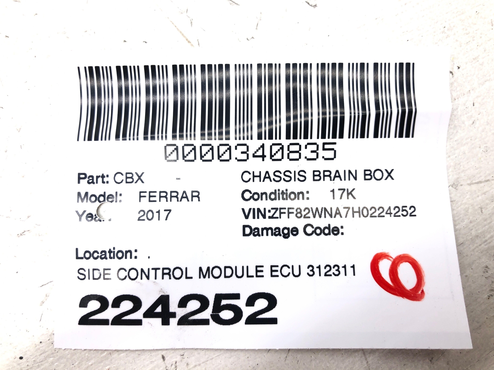 2017-2020 FERRARI GTC4LUSSO SIDE CONTROL MODULE ECU 312311 OEM