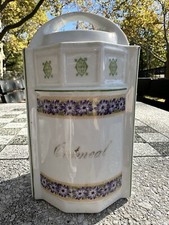 Vintage Antique German 8 Lusterware Oatmeal Canister Painted w/ Flowers