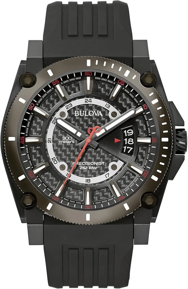 Bulova Men's Icon 3 Hand Calendar Luminous Black Polyurethane Watch 47 MM 98B417