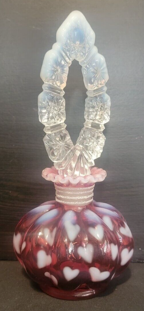 Fenton 1992 Cranberry Opalescent Heart Optic Perfume Bottle 6580 w