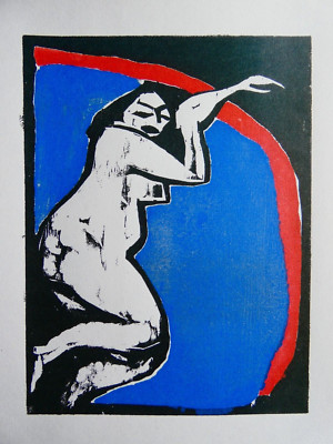 Erich Heckel (1883-1970) - lying female nude, woodcut 1915