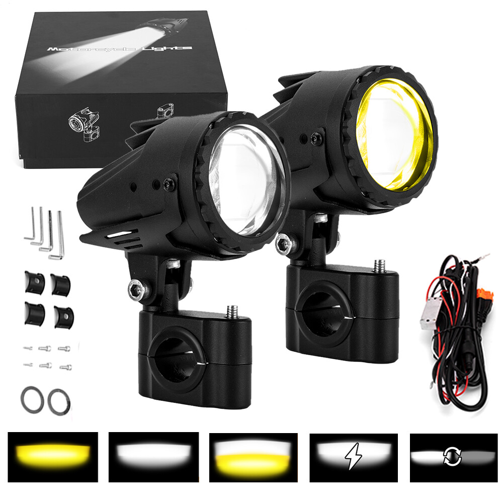 2x Motorcycle Amber White Combo LED Work Light Bar Auxiliary Driving Fog Pods