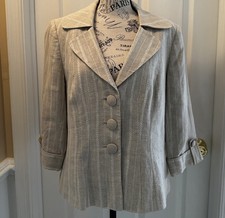 Vintage Minuet 100% Linen Blazer Oatmeal Cream Luxury Size 10 Euro Sz 42 90s 80s