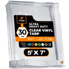 5' x 7' Heavy Duty 30 Mil Clear PVC Vinyl Tarp, Waterproof, Mildew Resistant