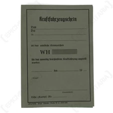 Reproduction WW2 German Vehicle Registration Document