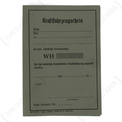 Reproduktion WW2 Deutsches Fahrzeugschein
