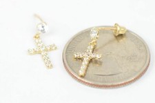 14K Yellow or White Gold Cubic Zirconia CZ Cross Dangle Earrings