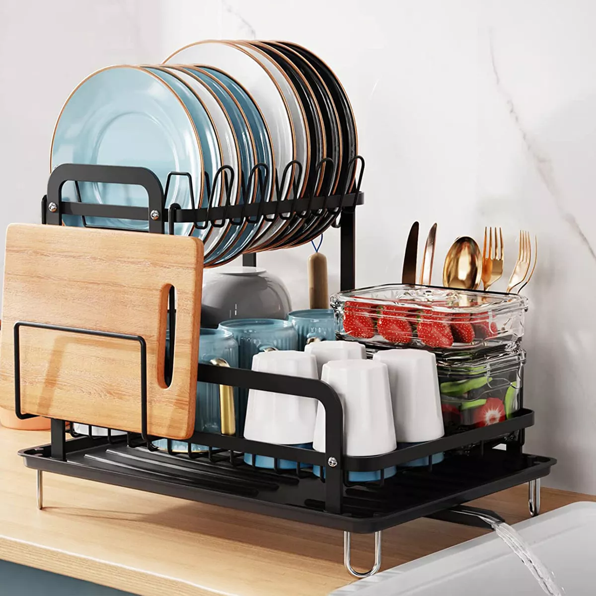 Dish Drying Rack Drain Board Utensil Holder Organizer