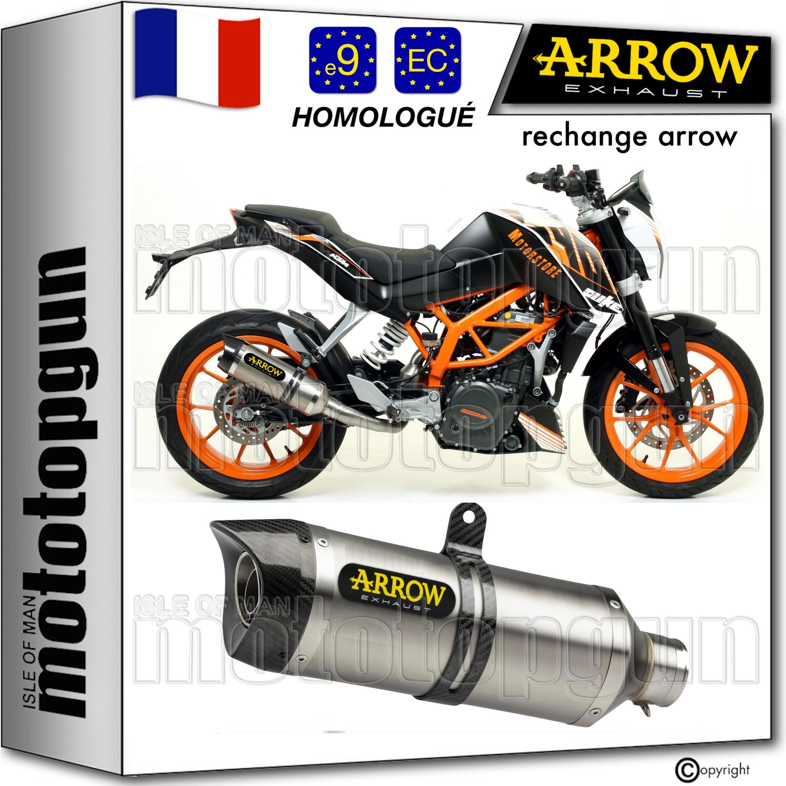 Pot echappement Arrow Thunder titane homologue pour rouler en ville avec Duke 390
