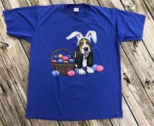 Vtg 90s Easter Bunny Beagle Dog W/ Bunny Ears & Basket Blue Mens XL Made in USA