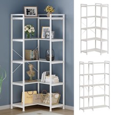 Bookshelf 5 Tier Deformable Corner Bookcase Free Standing Modern Industrial B...