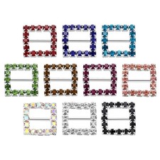 Square Rhinestone Buckle Slider, 20Pcs 15mm Crystal Ribbon Buckle, 10 Colors in