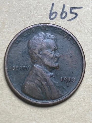 1913-S LINCOLN WHEAT CENT, low mintage date, "FINE" condition #665