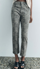 Zara leopard high rise boot crop pants size 8