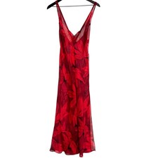 Frederick s of Hollywood Sheer Floral Print Slip Dress Maxi Long Red - S