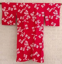Traditional Antique Red Silk Under Kimono Juban Japanese Mon Crest Vintage