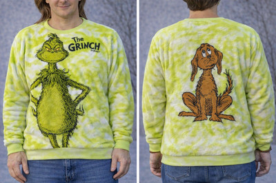 Dr. Seuss The Grinch Large Green Tie Dye Fleece Sweatshirt Graphic Crewnec