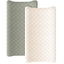 Konssy Waterproof Muslin Changing Pad Cover 2 Pack, Quilted Cotton Fitted Diaper