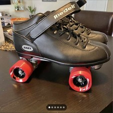 Riedell Dart Quad Roller Skates Black W/ Red Wheels Speed Skates SZ 11