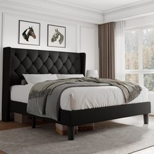 Full Size Platform Bed Frame with Button Tufted Headboard, Upholstered Bed Frame