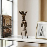 Bronzefigur Frau Auf Hocker, Patiniert, Art DéCo, Hochwertig, H.28 Cm