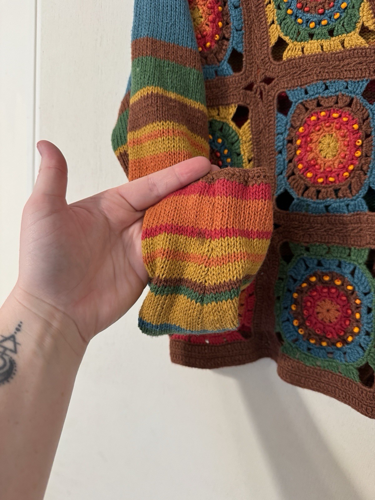 Reference Point Rainbow Patchwork Crochet Cropped… - image 5