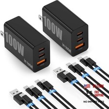 USBC Super Fast Charger 100W in total , USBC-C 6 6 10 10FT USBA-C 3 3FT Black