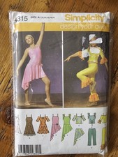 Simplicity 4315 Sewing Pattern Girls' Dance Costumes, Size A 7-16 UNCUT