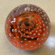 Vintage Large Abstract Rose Design Glass Controlled Bubble Paperweight Signed