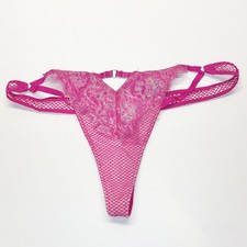 NWT RARE Vintage Victoria's Secret Pink Fishnet Mesh Lace Strappy Thong Medium