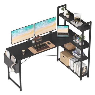 55 Inch Small L Shaped Desk, Corner Desk with Bookshelf, Home Office Desk, Wr...