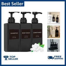 Shampoo and Conditioner Dispenser Set, 3 Refillable Pump Bottles 16.9Oz, Black 