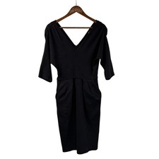 Little Black Dress 3/4 Sleeve Double V Neck Francesca Sterlacci Small