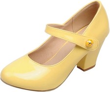 Mary Jane High Heels Pumps Blockabsatz Klettverschluss Rockabilly Lack Schuhe