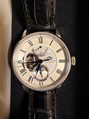 Orient Star Handaufzug Uhr Open Heart Sonne Mond Uhr Modell Original